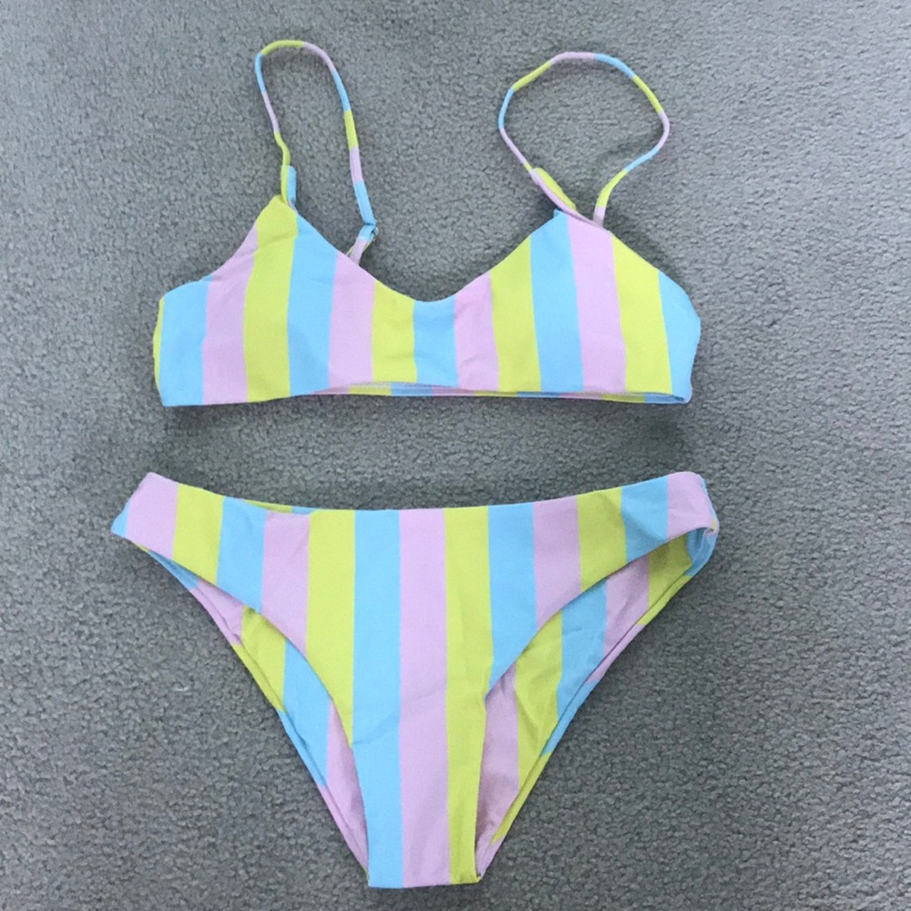 Pastel striped bikini swimsuit